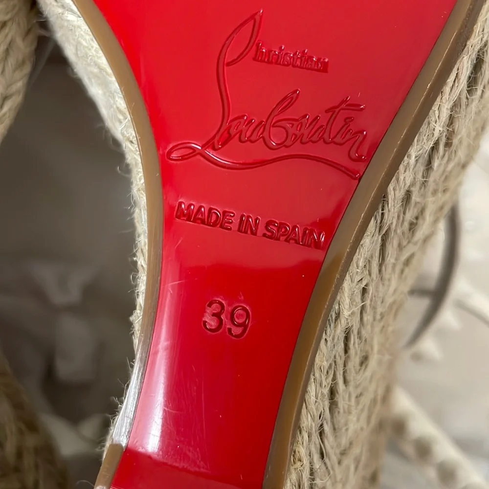 Christian Louboutin mafaldina Zeppa wedge espadrille sandal white spike sz 39